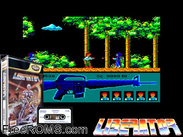 Liberator (UK) (1989) [a1] Amstrad CPC game showing 3D box cover and gameplay screenshot